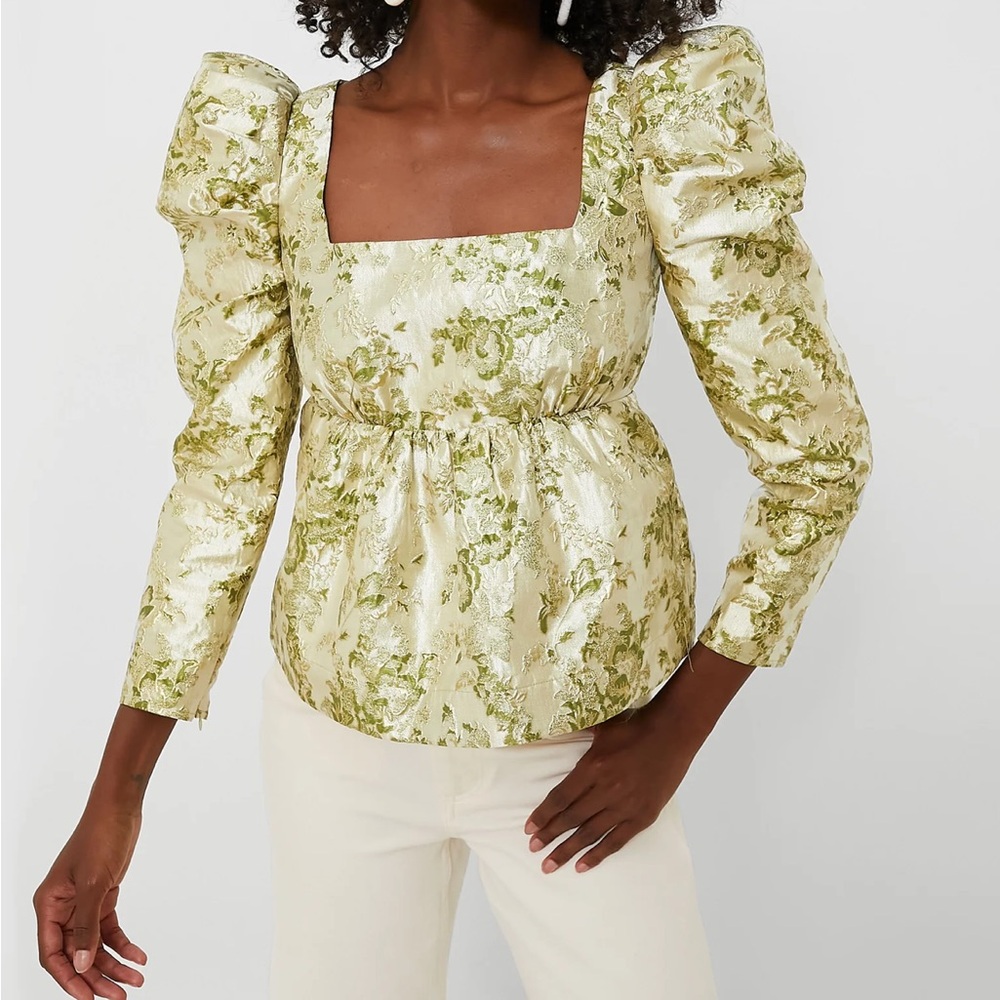 NWT Hyacinth House Green Jacquard Bridgerton Blouse - Size L
